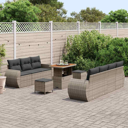 Gartensofa-set mit Kissen mit Speicher 10 pcs Grau Poly-Rattan