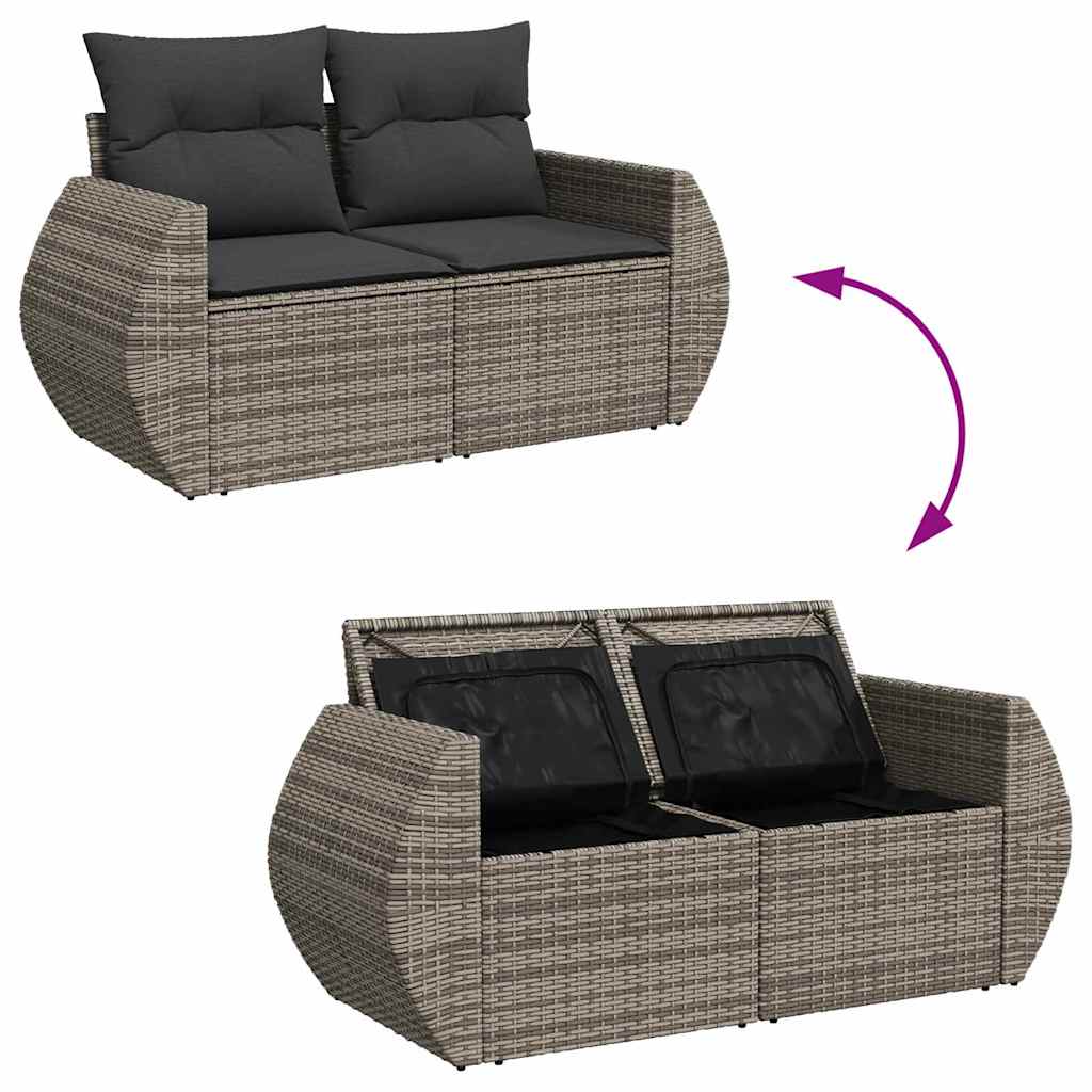 Gartensofa-set mit Kissen mit Speicher 10 pcs Grau Poly-Rattan