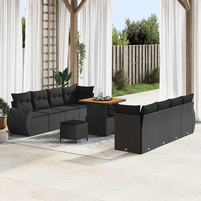 Garten-Sofa-Set mit Speicher 11 pcs Schwarz Poly Rattan