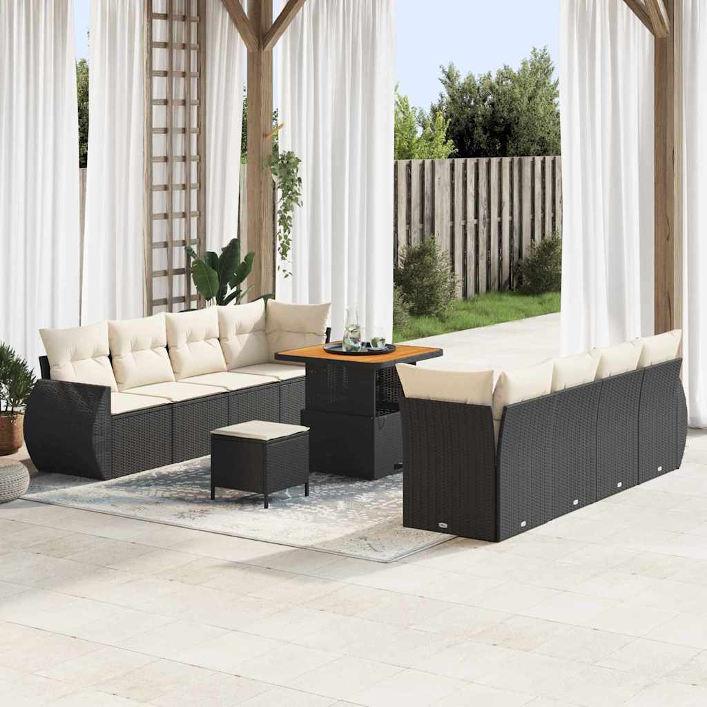 vidaXL Garten-Sofa-Set mit Speicher 11 pcs Schwarz Poly Rattan
