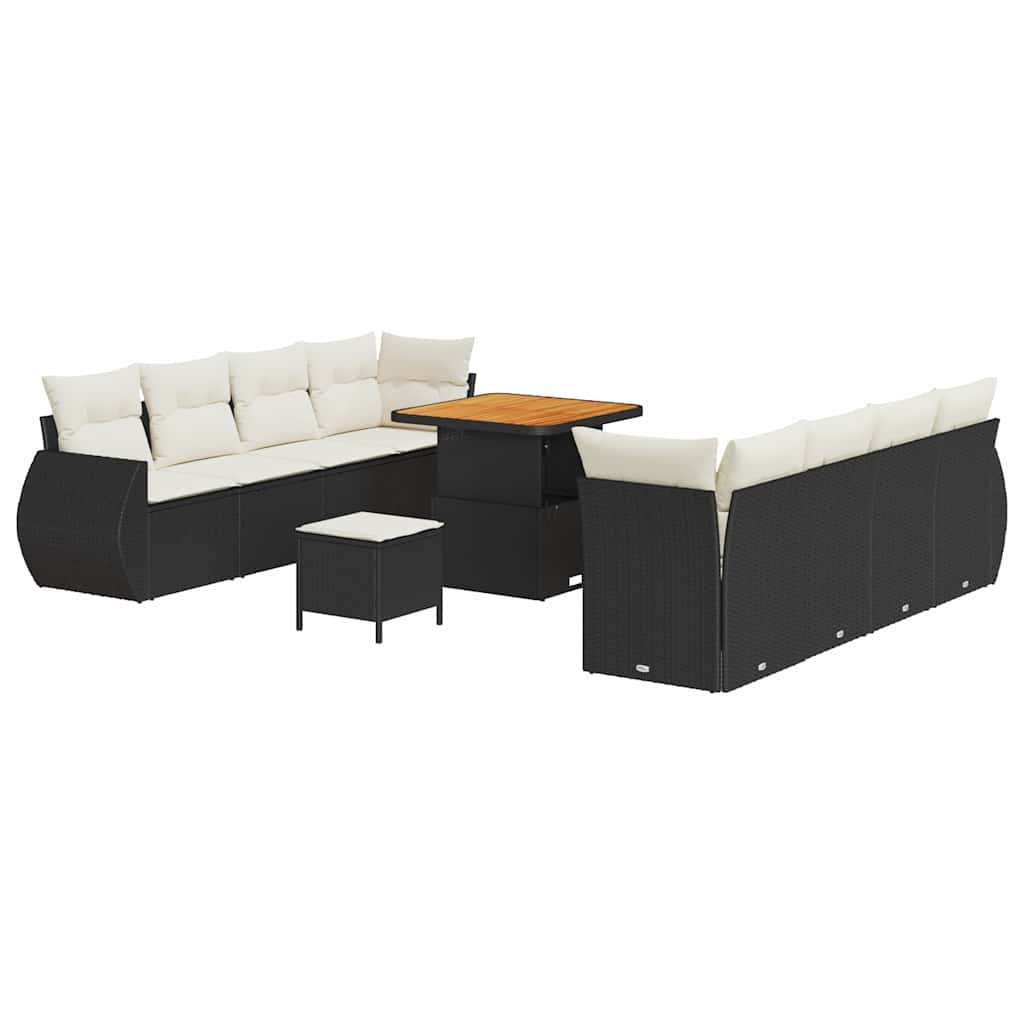 vidaXL Garten-Sofa-Set mit Speicher 11 pcs Schwarz Poly Rattan