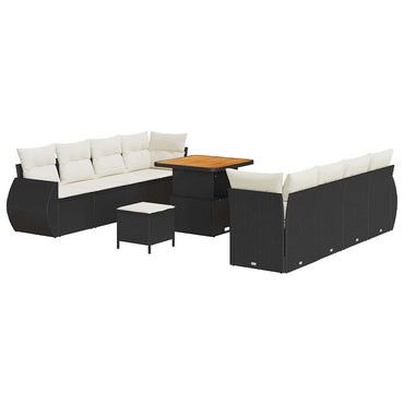 vidaXL Garten-Sofa-Set mit Speicher 11 pcs Schwarz Poly Rattan