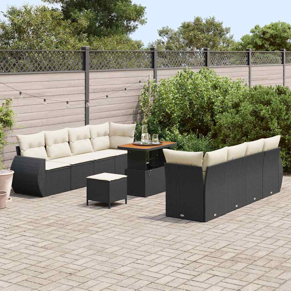 vidaXL Garten-Sofa-Set mit Speicher 11 pcs Schwarz Poly Rattan