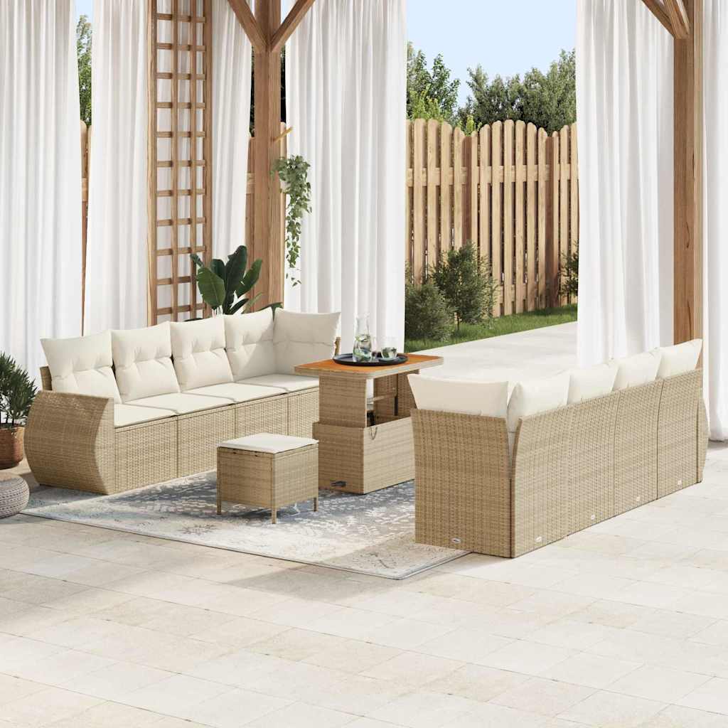 vidaXL Ensemble de canapés de jardin avec rangement 11 pcs Beige Résine tressée