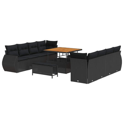 Garten-Sofa-Set mit Speicher 11 pcs Schwarz Poly Rattan