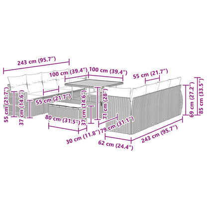 Garten-Sofa-Set mit Speicher 11 pcs Schwarz Poly Rattan