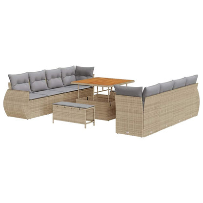 Garten-Sofa-Set mit Speicher 11 pcs Beige Poly Rattan