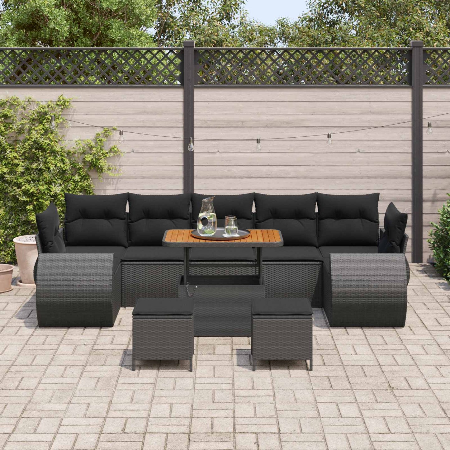 Garten-Sofa-Set mit Kissen mit Speicher 10 pcs Schwarz