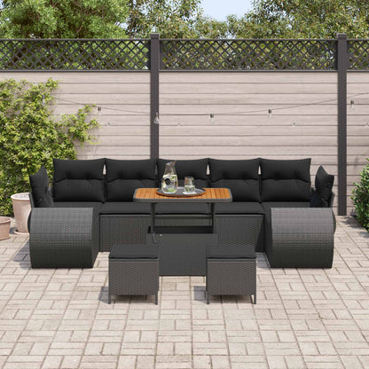 Garten-Sofa-Set mit Kissen mit Speicher 10 pcs Schwarz