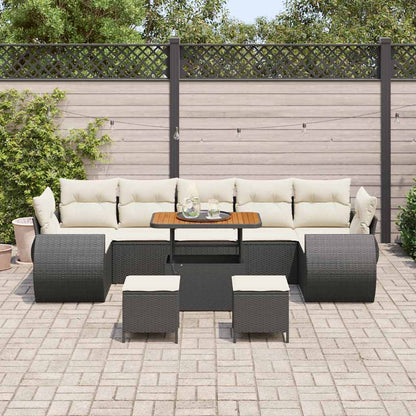 Garten-Sofa-Set mit Kissen 10 pcs Schwarz und Creme