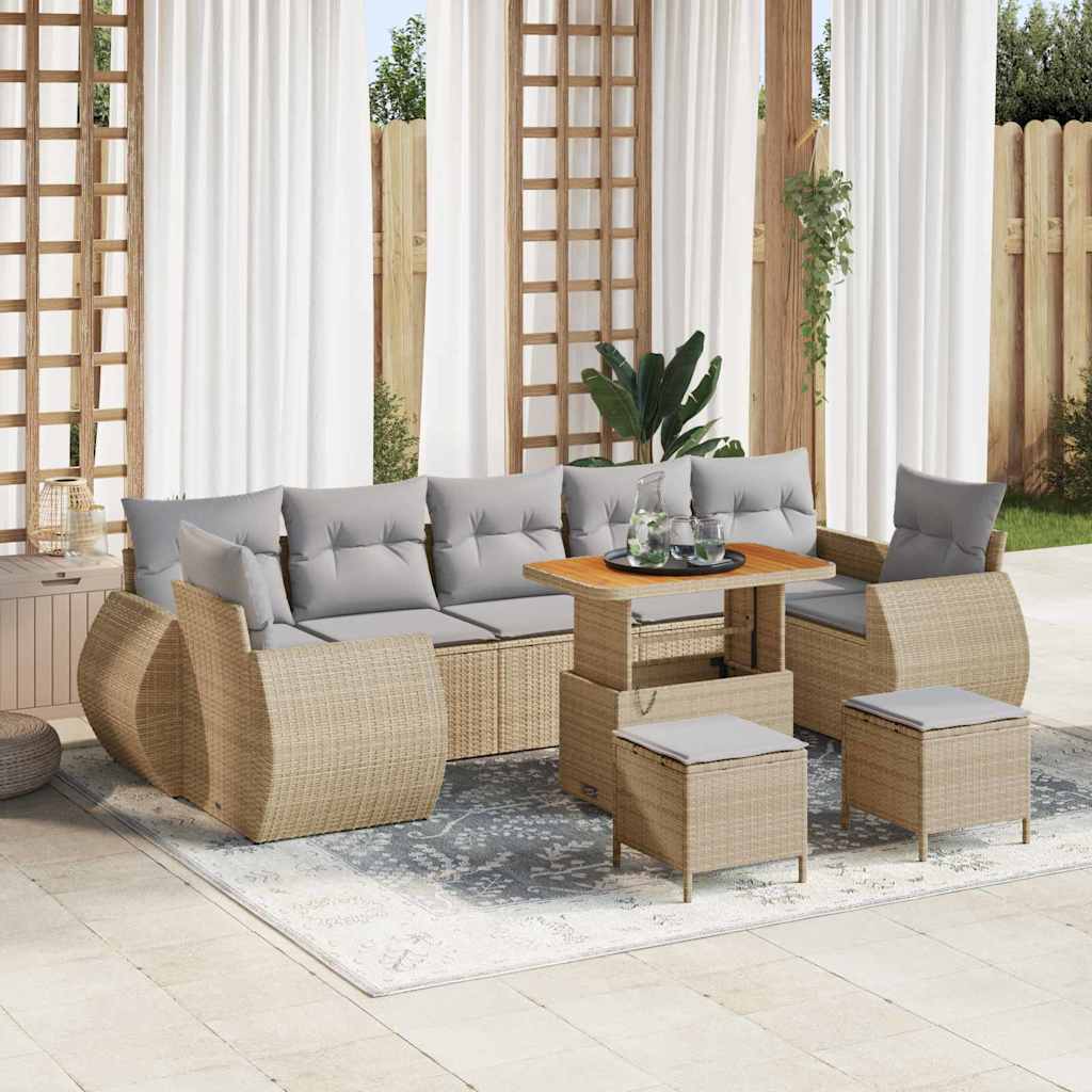 Garten-Sofa-Set mit Kissen 10 pcs Beige und Hellgrau