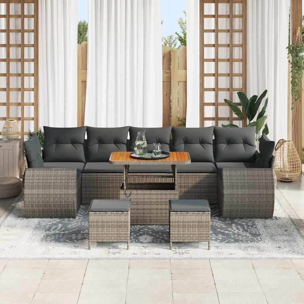 Garten-Sofa-Set mit Kissen mit Speicher 10 pcs Grau