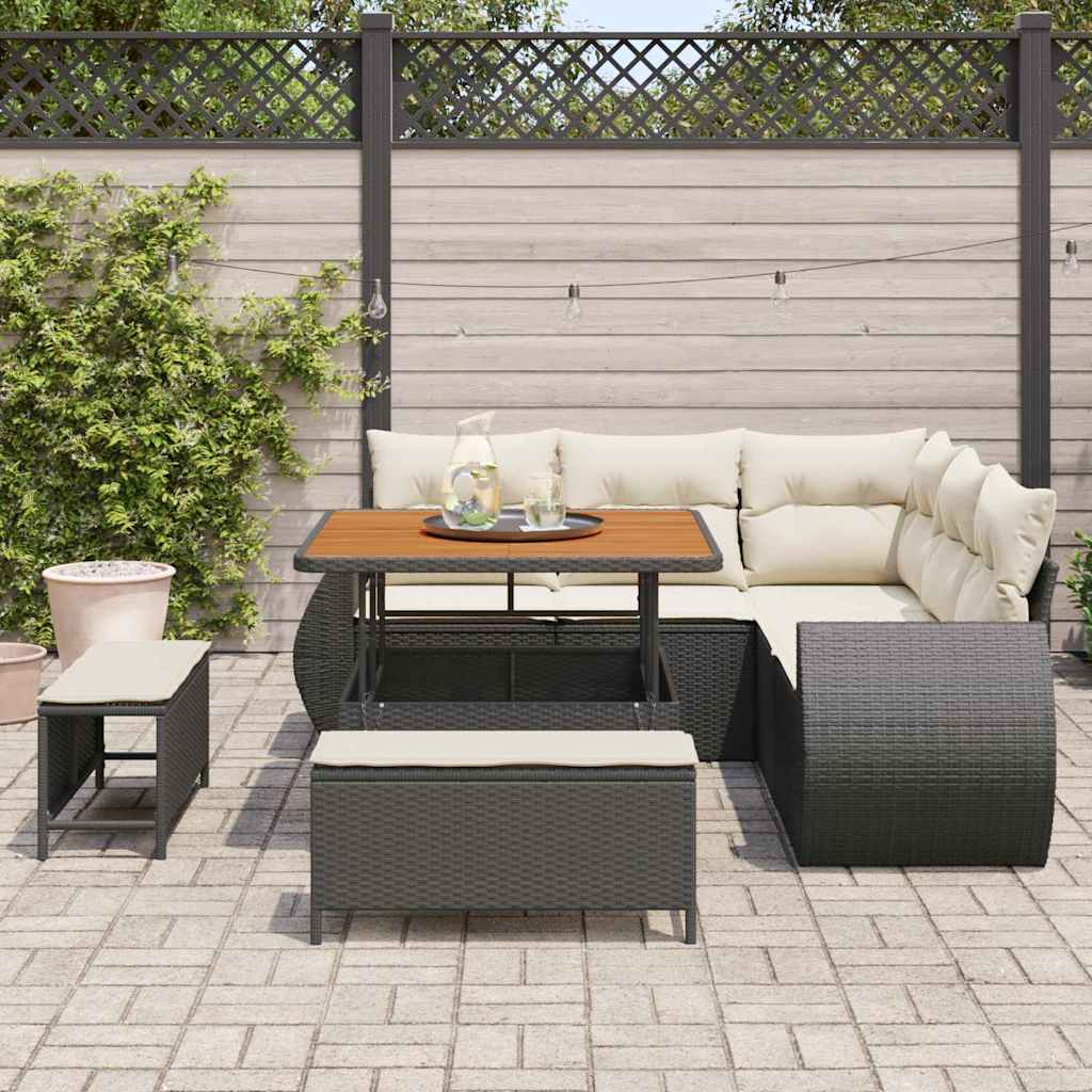 Gartensofa-set mit Kissen 8 pcs Schwarz und Creme Poly-Rattan