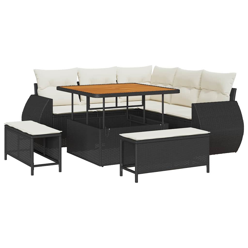 Gartensofa-set mit Kissen 8 pcs Schwarz und Creme Poly-Rattan