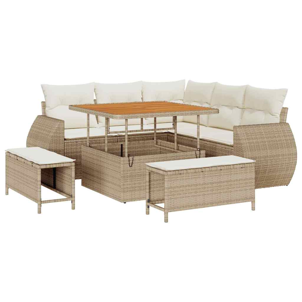 Gartensofa-set mit Kissen 8 pcs Beige und Creme Poly-Rattan