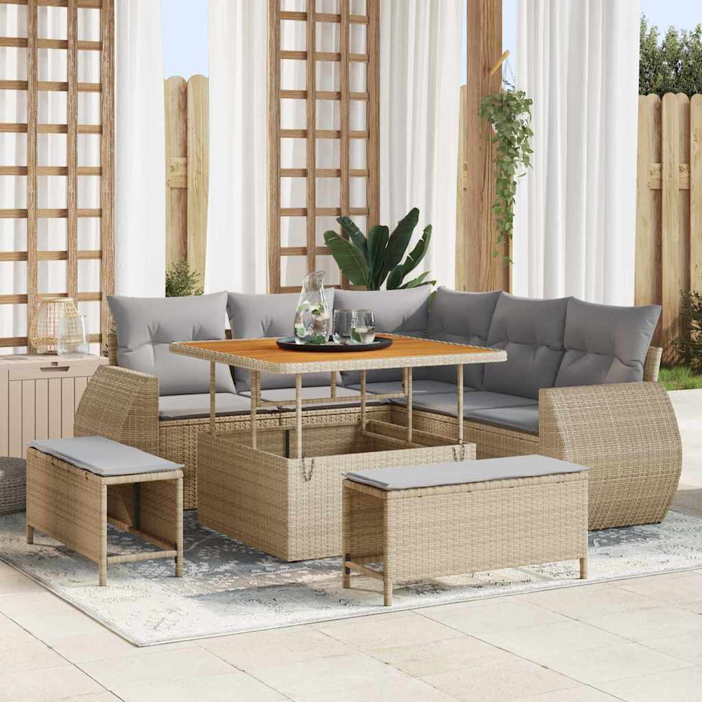 Garten-Sofa-Set mit Kissen 8 pcs Beige und Hellgrau