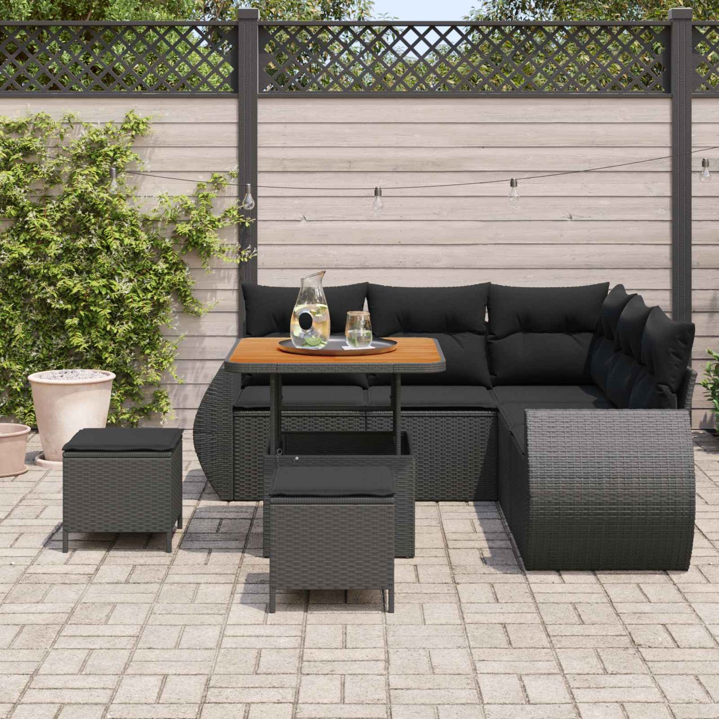 vidaXL Gartensofa-set mit Kissen mit Kissen 8 pcs Schwarz Poly-Rattan