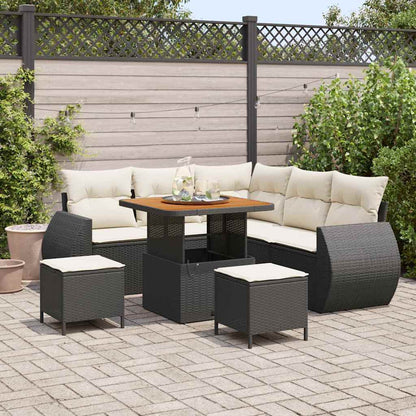 Gartensofa-set mit Kissen 8 pcs Schwarz und Creme Poly-Rattan