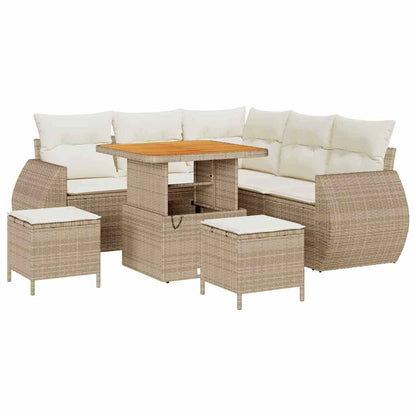 Gartensofa-set mit Kissen 8 pcs Beige und Creme Poly-Rattan