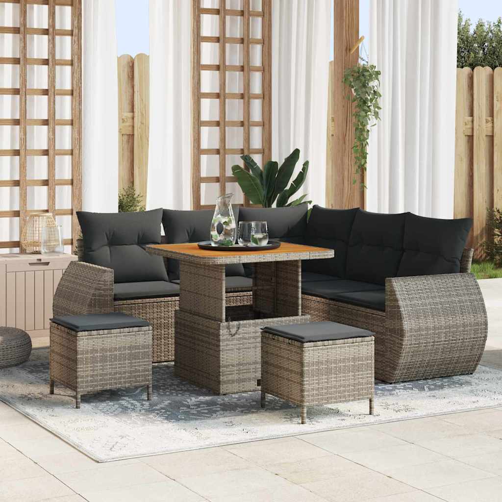 Gartensofa-set mit Kissen mit Speicher 8 pcs Grau Poly-Rattan