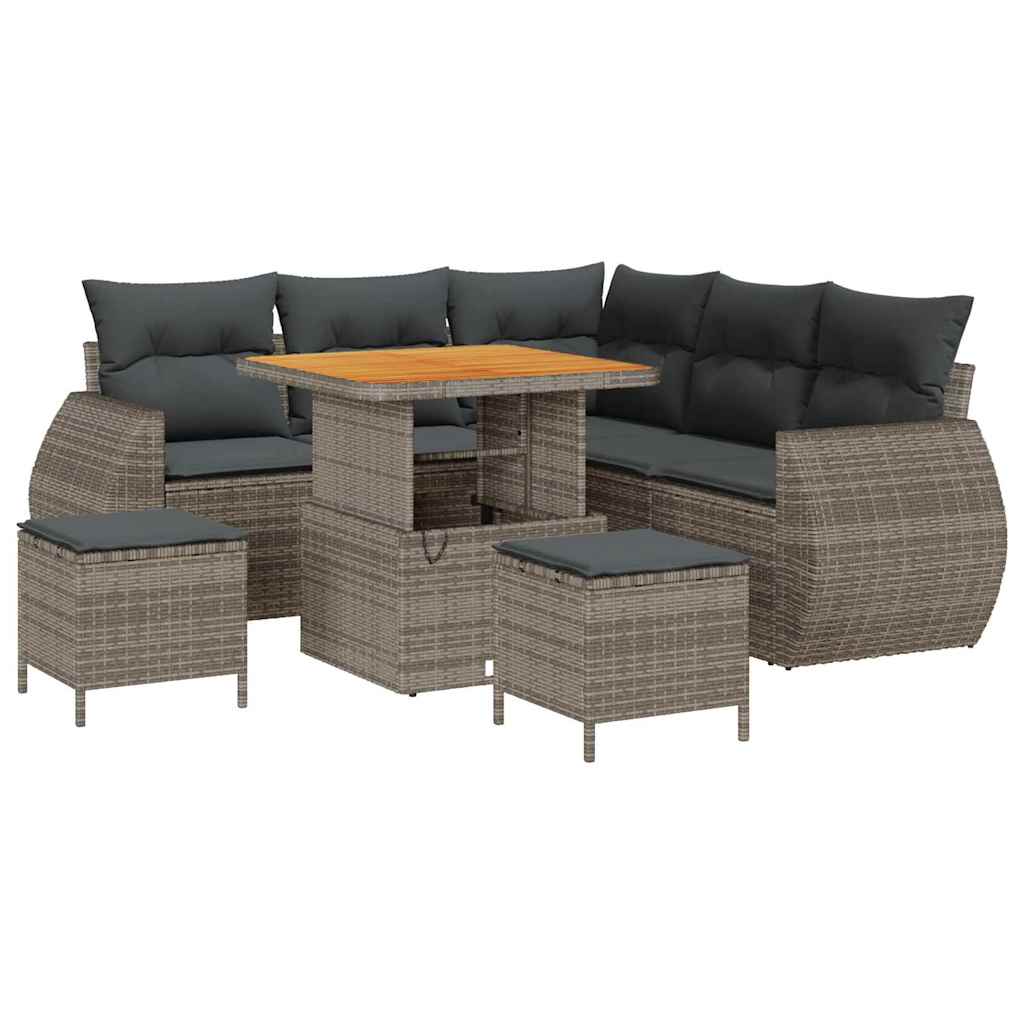 Gartensofa-set mit Kissen mit Speicher 8 pcs Grau Poly-Rattan