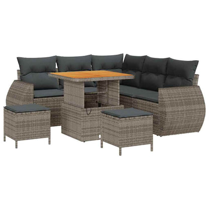 Gartensofa-set mit Kissen mit Speicher 8 pcs Grau Poly-Rattan