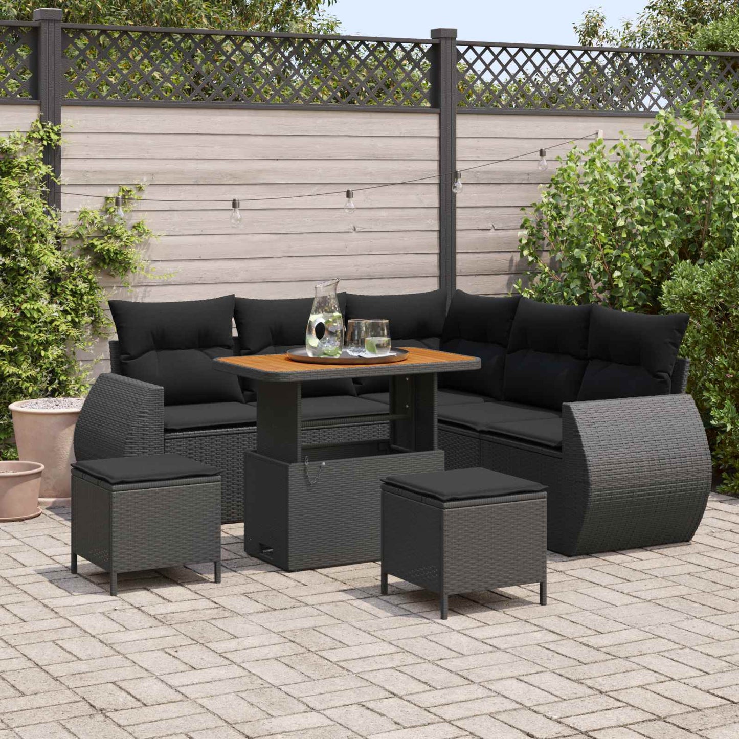 Gartensofa-set mit Kissen mit Kissen 8 pcs Schwarz Poly-Rattan