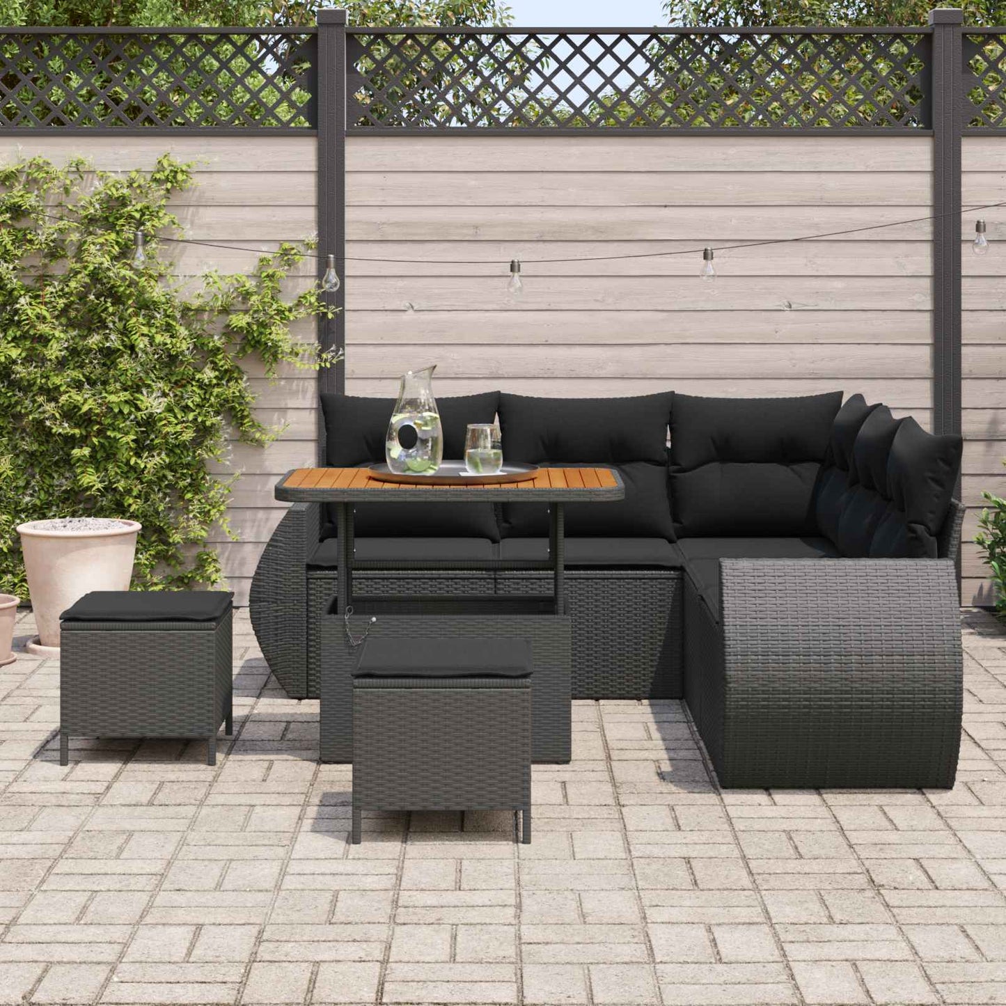 Gartensofa-set mit Kissen mit Kissen 8 pcs Schwarz Poly-Rattan