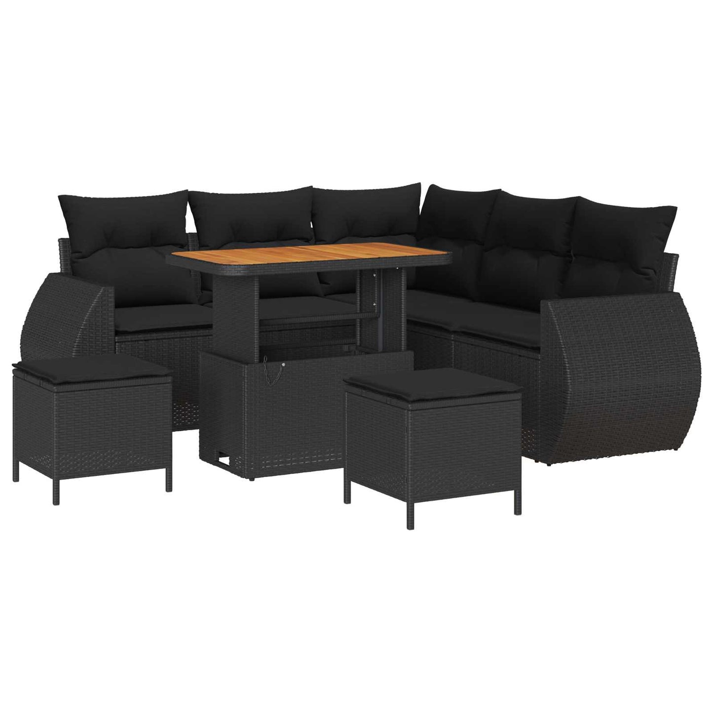 Gartensofa-set mit Kissen mit Kissen 8 pcs Schwarz Poly-Rattan