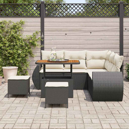 Gartensofa-set mit Kissen 8 pcs Schwarz und Creme Poly-Rattan