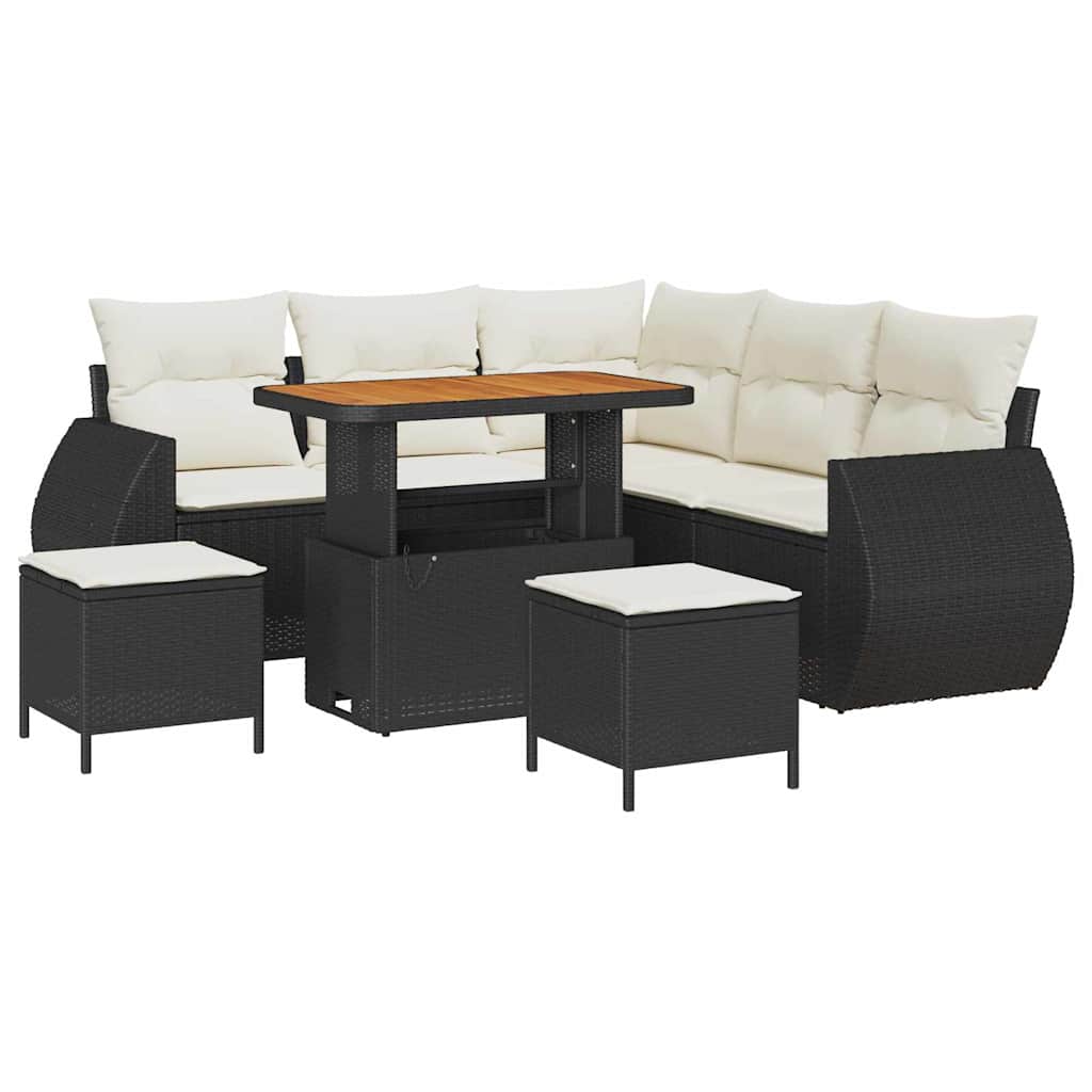 Gartensofa-set mit Kissen 8 pcs Schwarz und Creme Poly-Rattan