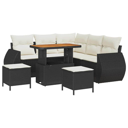 Gartensofa-set mit Kissen 8 pcs Schwarz und Creme Poly-Rattan
