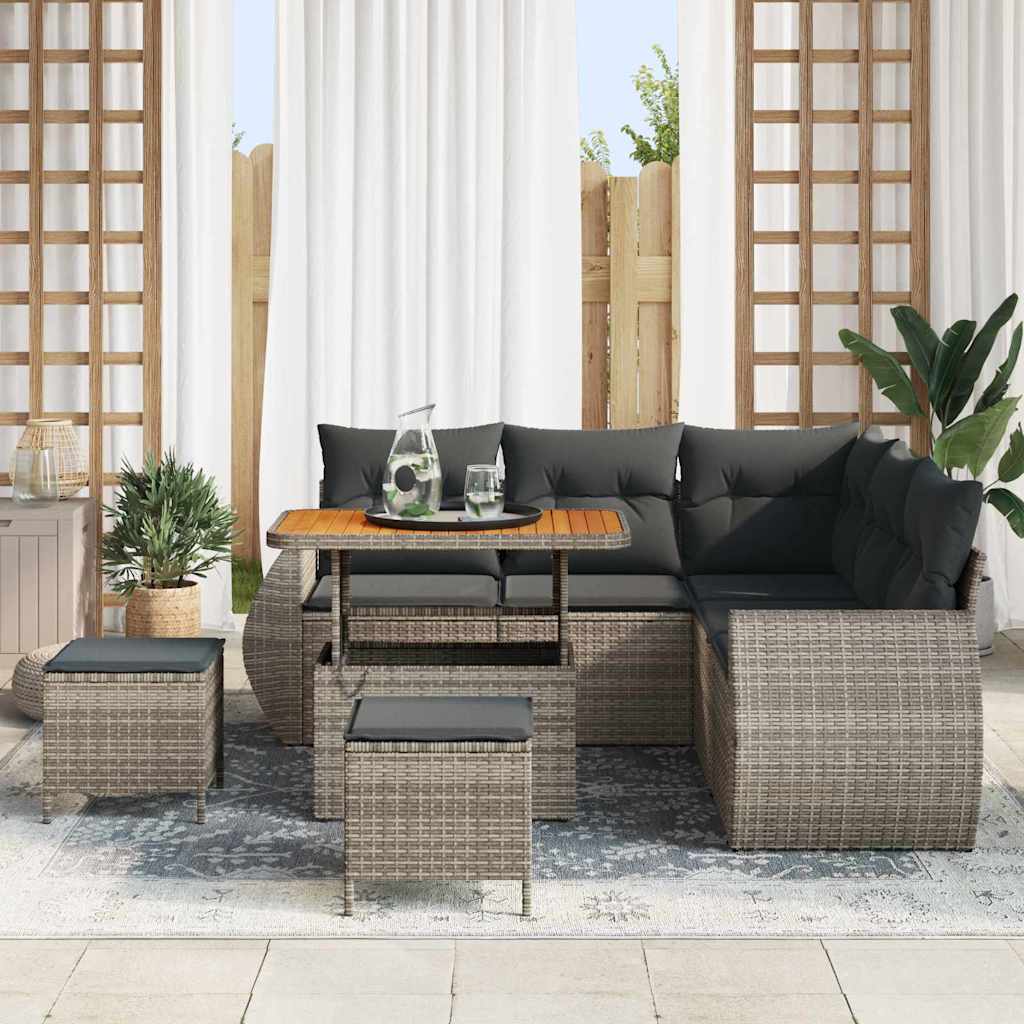 vidaXL Gartensofa-set mit Kissen mit Speicher 8 pcs Grau Poly-Rattan