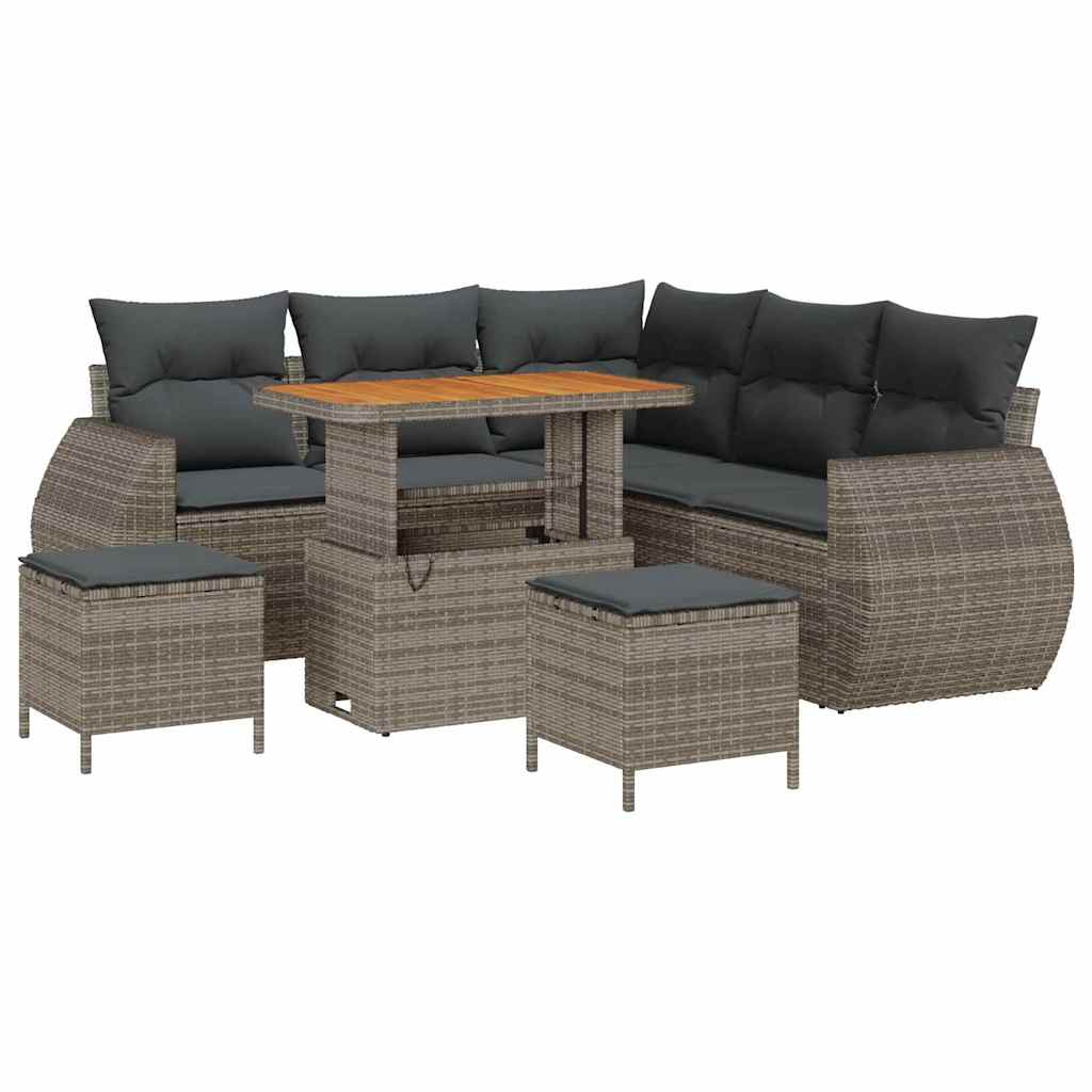 vidaXL Gartensofa-set mit Kissen mit Speicher 8 pcs Grau Poly-Rattan