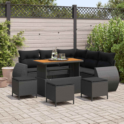 Gartensofa-set mit Kissen mit Kissen 9 pcs Schwarz Poly-Rattan