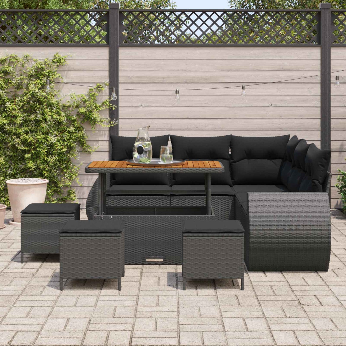 Gartensofa-set mit Kissen mit Kissen 9 pcs Schwarz Poly-Rattan