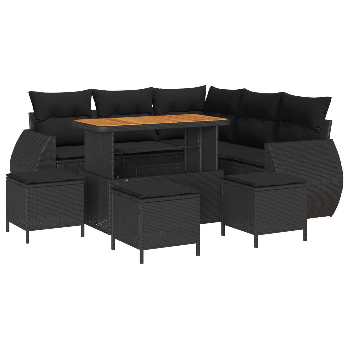 Gartensofa-set mit Kissen mit Kissen 9 pcs Schwarz Poly-Rattan
