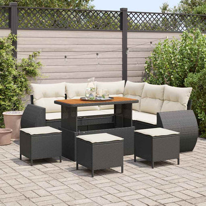 Gartensofa-set mit Kissen 9 pcs Schwarz und Creme Poly-Rattan