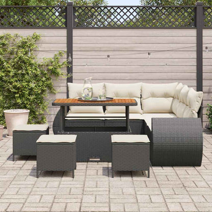 Gartensofa-set mit Kissen 9 pcs Schwarz und Creme Poly-Rattan