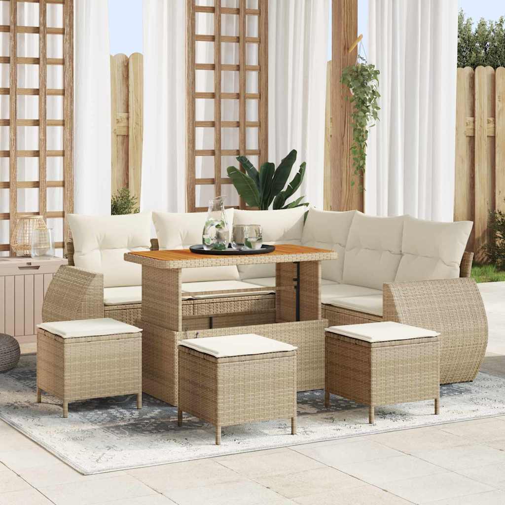 Gartensofa-set mit Kissen 9 pcs Beige und Creme Poly-Rattan