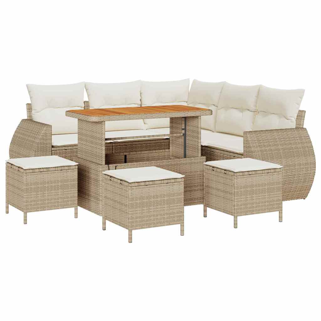 Gartensofa-set mit Kissen 9 pcs Beige und Creme Poly-Rattan