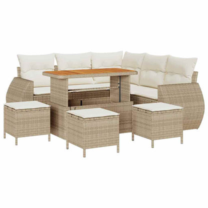 Gartensofa-set mit Kissen 9 pcs Beige und Creme Poly-Rattan
