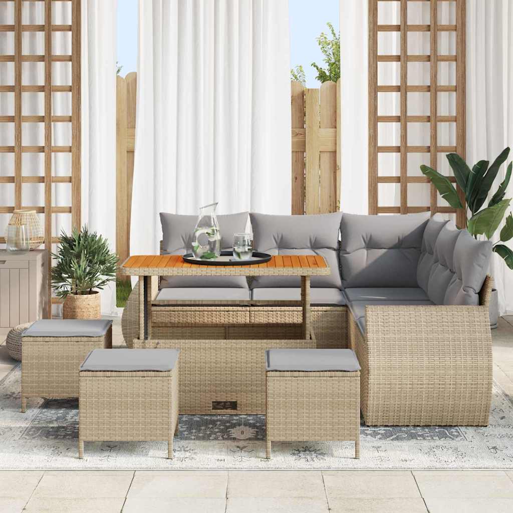 vidaXL Salon de jardin avec coussins 9 pcs Beige et Gris clair Résine tressée