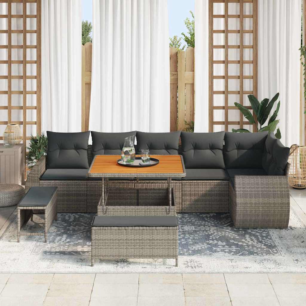 Gartensofa-set mit Kissen mit Speicher 9 pcs Grau Poly Rattan