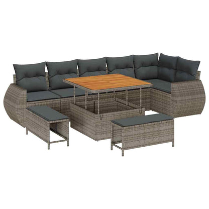 Gartensofa-set mit Kissen mit Speicher 9 pcs Grau Poly Rattan