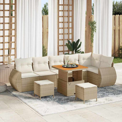 Garten-Sofa-Set mit Kissen mit Speicher 9 pcs Beige und Creme