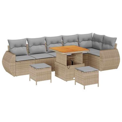Garten-Sofa-Set mit Kissen 9 pcs Beige und Hellgrau