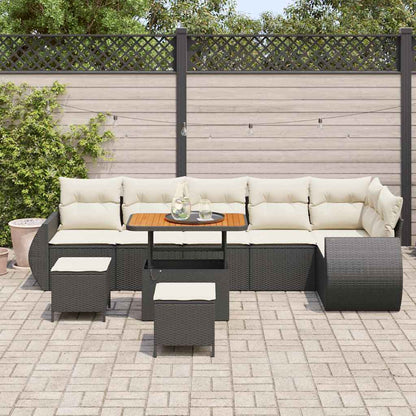 Gartensofa-set mit Kissen 9 pcs Schwarz und Creme Poly Rattan