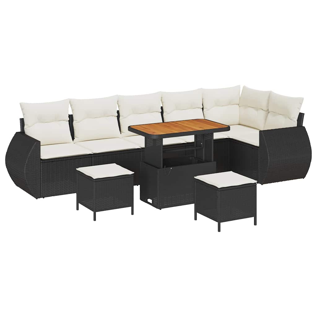Gartensofa-set mit Kissen 9 pcs Schwarz und Creme Poly Rattan