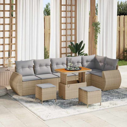 Garten-Sofa-Set mit Kissen 9 pcs Beige und Hellgrau